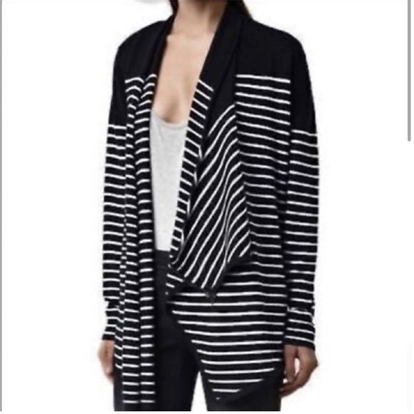 All Saints Drina Wool Striped Sweater Cardigan - Picture 2 of 9